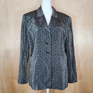 Gray/Black Metallic Floral Le Suit Four‎ Button Jacket Size 10